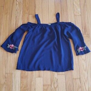 Jenna Jessie BLue Cold Shoulder 3/4 sleeve Navy Blue Shirt Large/14
